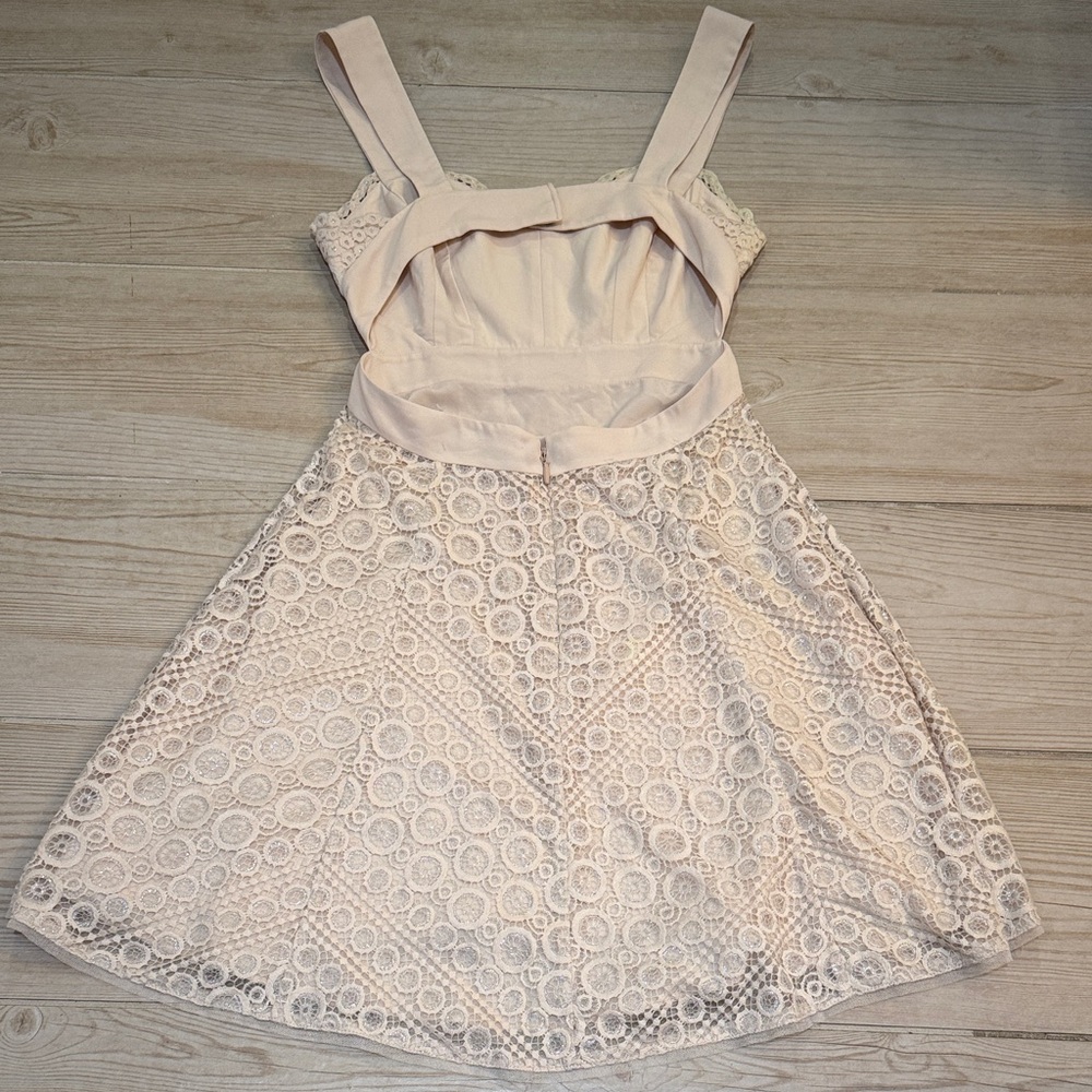 BCBG MaxAzria Metallic Lace Mini Cocktail Alena Dress Size 2 Cream Beige Silver - Picture 3 of 12